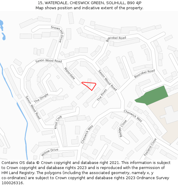 15, WATERDALE, CHESWICK GREEN, SOLIHULL, B90 4JP: Location map and indicative extent of plot