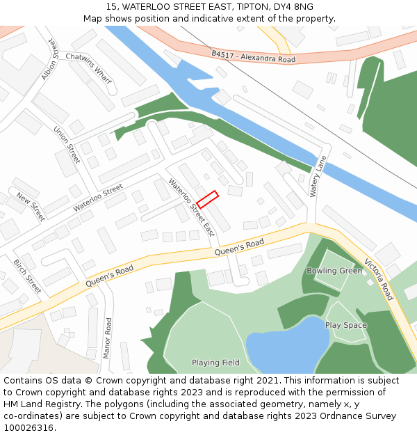 15, WATERLOO STREET EAST, TIPTON, DY4 8NG: Location map and indicative extent of plot