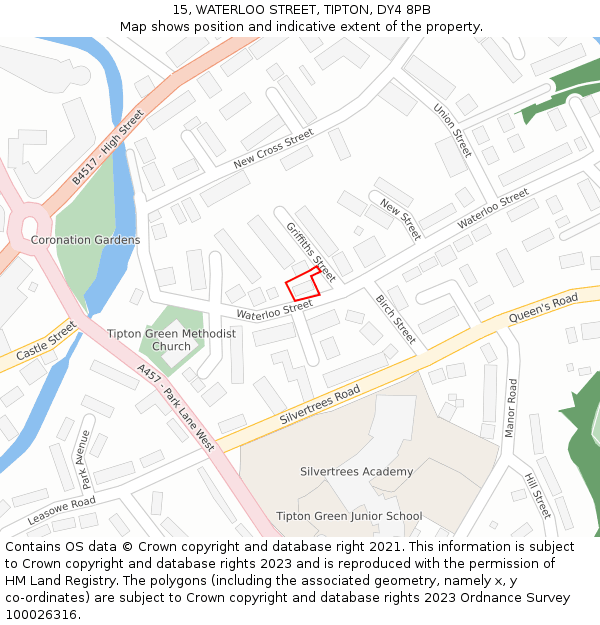 15, WATERLOO STREET, TIPTON, DY4 8PB: Location map and indicative extent of plot