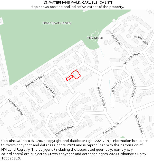 15, WATERMANS WALK, CARLISLE, CA1 3TJ: Location map and indicative extent of plot
