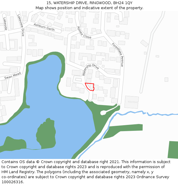 15, WATERSHIP DRIVE, RINGWOOD, BH24 1QY: Location map and indicative extent of plot