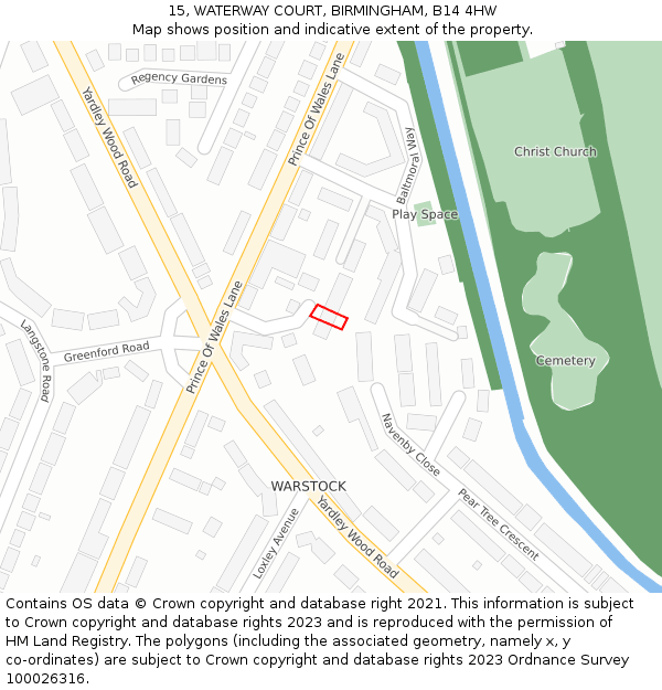 15, WATERWAY COURT, BIRMINGHAM, B14 4HW: Location map and indicative extent of plot