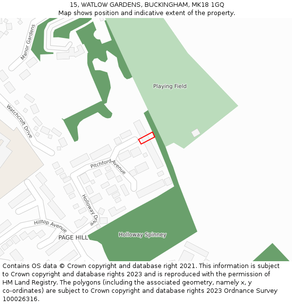15, WATLOW GARDENS, BUCKINGHAM, MK18 1GQ: Location map and indicative extent of plot