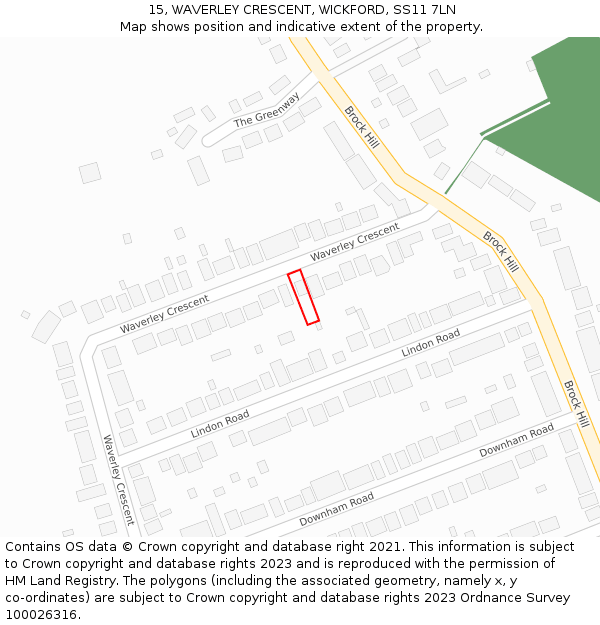 15, WAVERLEY CRESCENT, WICKFORD, SS11 7LN: Location map and indicative extent of plot