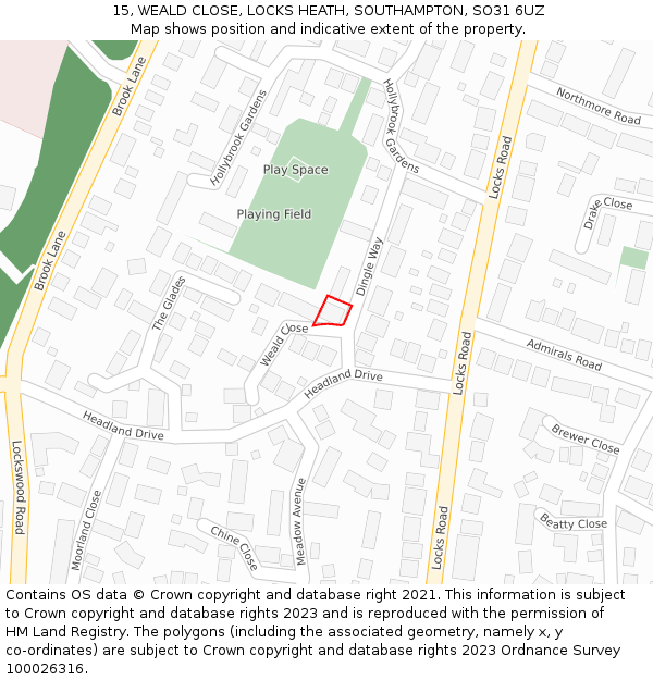 15, WEALD CLOSE, LOCKS HEATH, SOUTHAMPTON, SO31 6UZ: Location map and indicative extent of plot