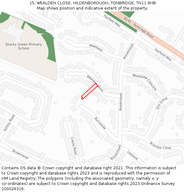 15, WEALDEN CLOSE, HILDENBOROUGH, TONBRIDGE, TN11 9HB: Location map and indicative extent of plot