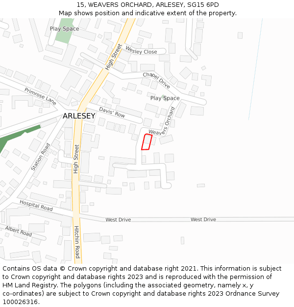 15, WEAVERS ORCHARD, ARLESEY, SG15 6PD: Location map and indicative extent of plot