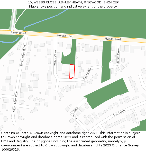 15, WEBBS CLOSE, ASHLEY HEATH, RINGWOOD, BH24 2EP: Location map and indicative extent of plot