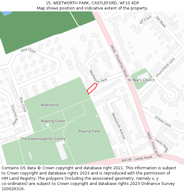 15, WEETWORTH PARK, CASTLEFORD, WF10 4DP: Location map and indicative extent of plot