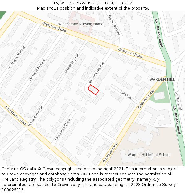 15, WELBURY AVENUE, LUTON, LU3 2DZ: Location map and indicative extent of plot