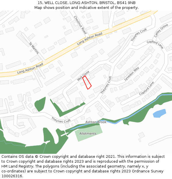 15, WELL CLOSE, LONG ASHTON, BRISTOL, BS41 9NB: Location map and indicative extent of plot