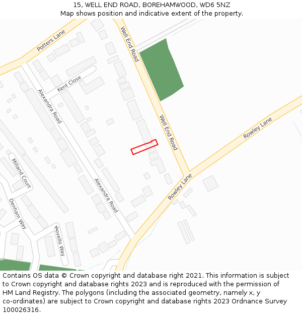 15, WELL END ROAD, BOREHAMWOOD, WD6 5NZ: Location map and indicative extent of plot