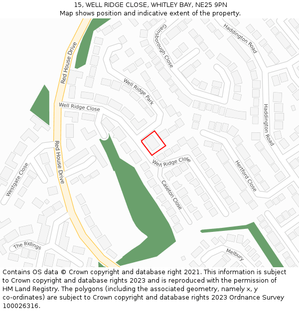 15, WELL RIDGE CLOSE, WHITLEY BAY, NE25 9PN: Location map and indicative extent of plot