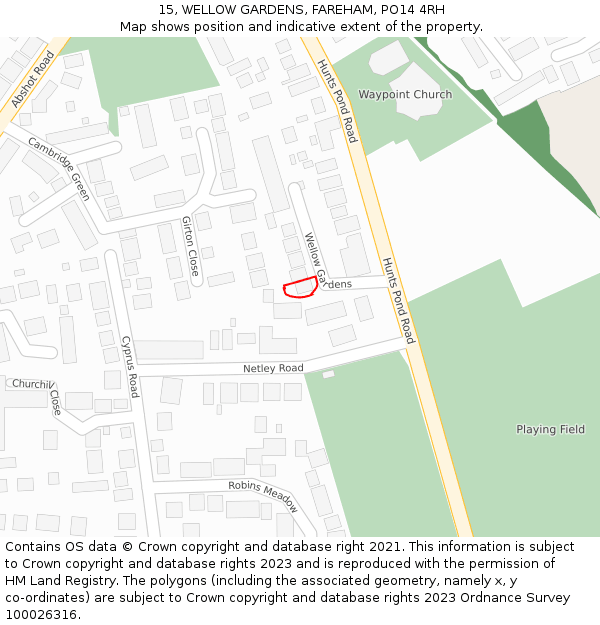 15, WELLOW GARDENS, FAREHAM, PO14 4RH: Location map and indicative extent of plot