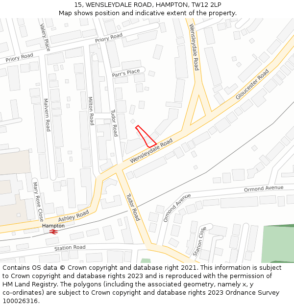 15, WENSLEYDALE ROAD, HAMPTON, TW12 2LP: Location map and indicative extent of plot