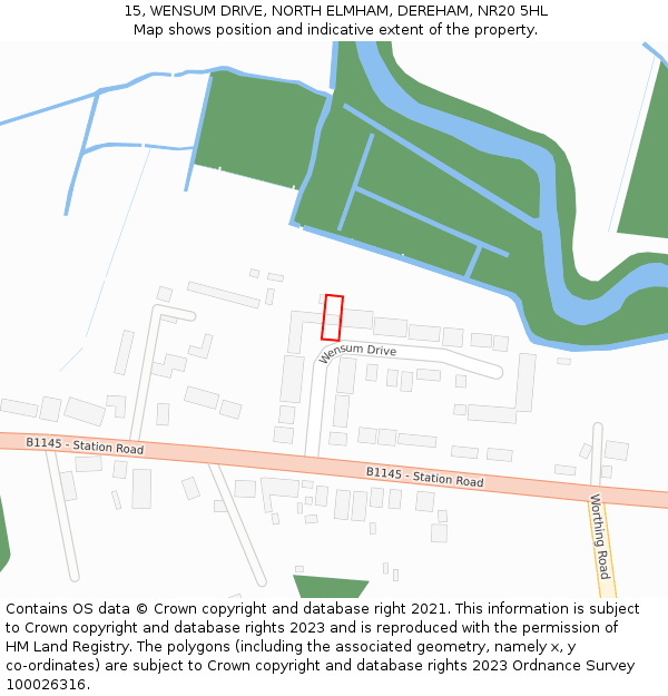 15, WENSUM DRIVE, NORTH ELMHAM, DEREHAM, NR20 5HL: Location map and indicative extent of plot