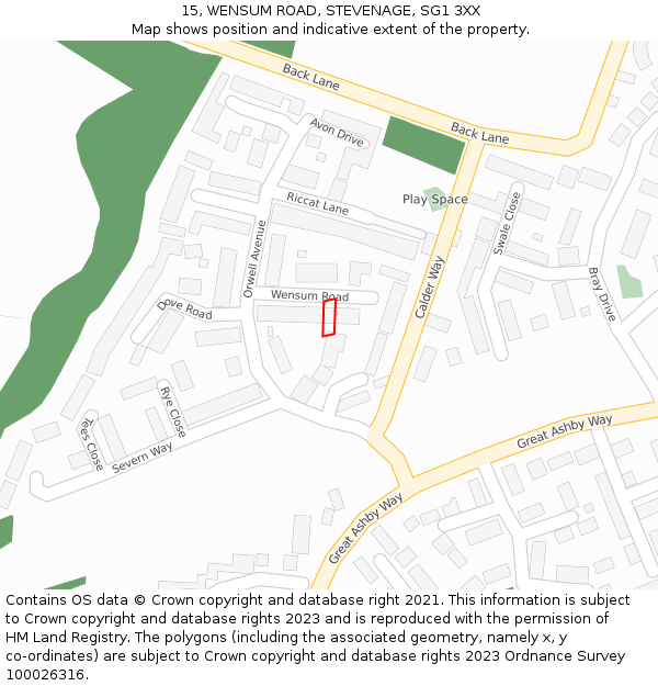 15, WENSUM ROAD, STEVENAGE, SG1 3XX: Location map and indicative extent of plot