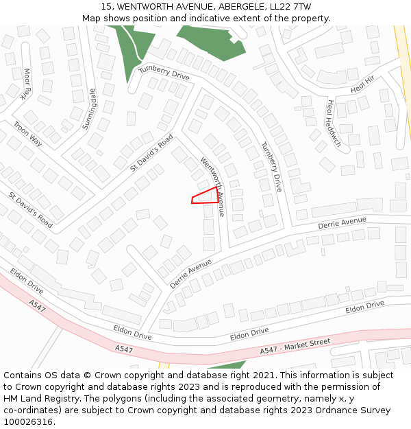 15, WENTWORTH AVENUE, ABERGELE, LL22 7TW: Location map and indicative extent of plot