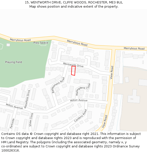 15, WENTWORTH DRIVE, CLIFFE WOODS, ROCHESTER, ME3 8UL: Location map and indicative extent of plot