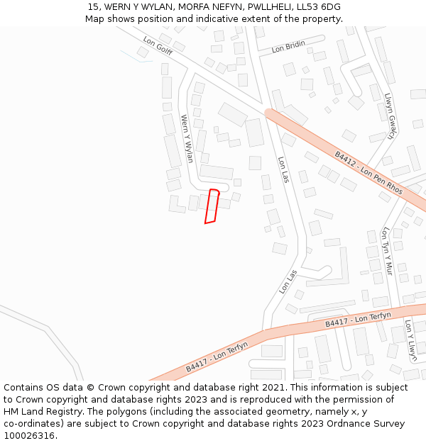 15, WERN Y WYLAN, MORFA NEFYN, PWLLHELI, LL53 6DG: Location map and indicative extent of plot