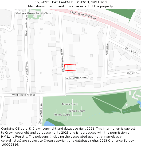 15, WEST HEATH AVENUE, LONDON, NW11 7QS: Location map and indicative extent of plot