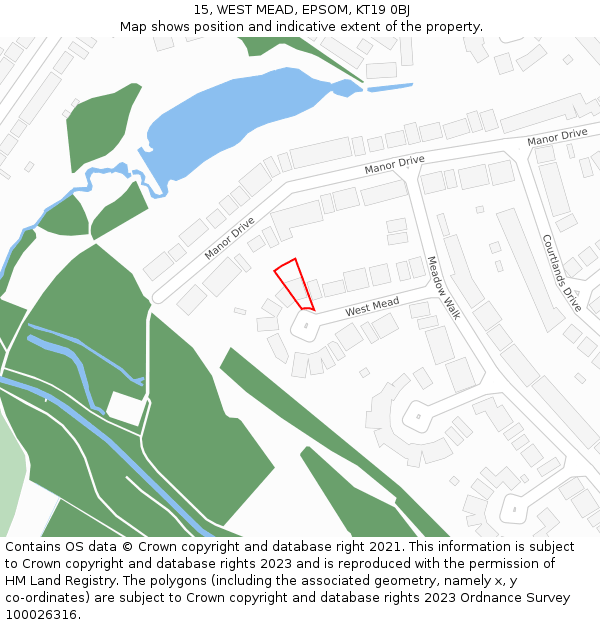 15, WEST MEAD, EPSOM, KT19 0BJ: Location map and indicative extent of plot