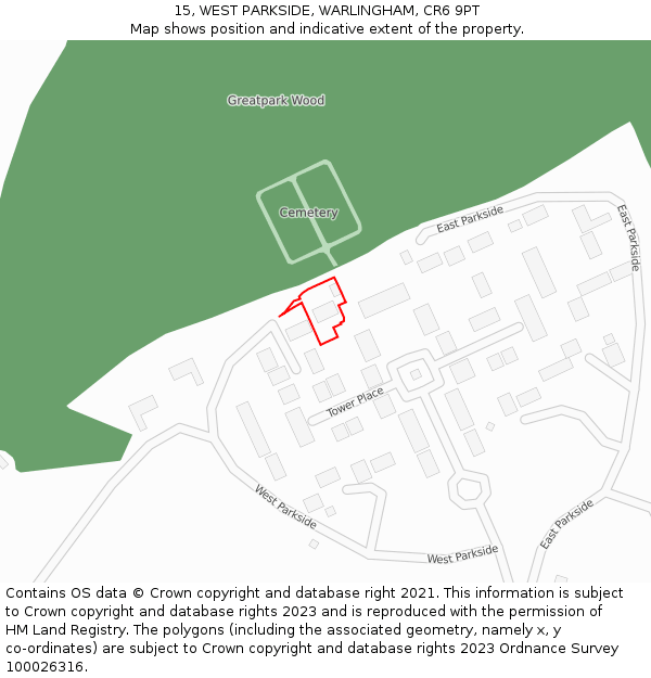 15, WEST PARKSIDE, WARLINGHAM, CR6 9PT: Location map and indicative extent of plot