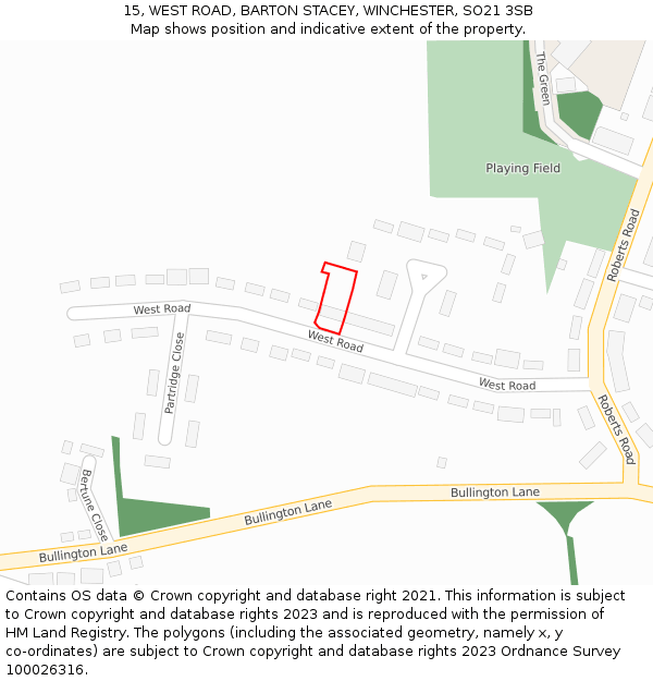 15, WEST ROAD, BARTON STACEY, WINCHESTER, SO21 3SB: Location map and indicative extent of plot