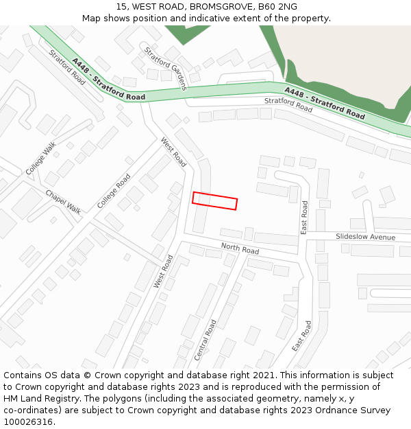 15, WEST ROAD, BROMSGROVE, B60 2NG: Location map and indicative extent of plot