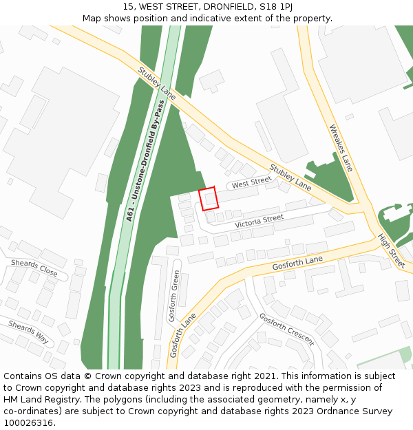 15, WEST STREET, DRONFIELD, S18 1PJ: Location map and indicative extent of plot