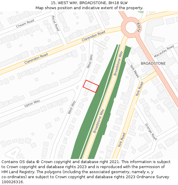 15, WEST WAY, BROADSTONE, BH18 9LW: Location map and indicative extent of plot