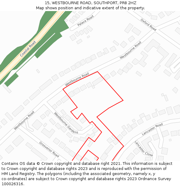 15, WESTBOURNE ROAD, SOUTHPORT, PR8 2HZ: Location map and indicative extent of plot