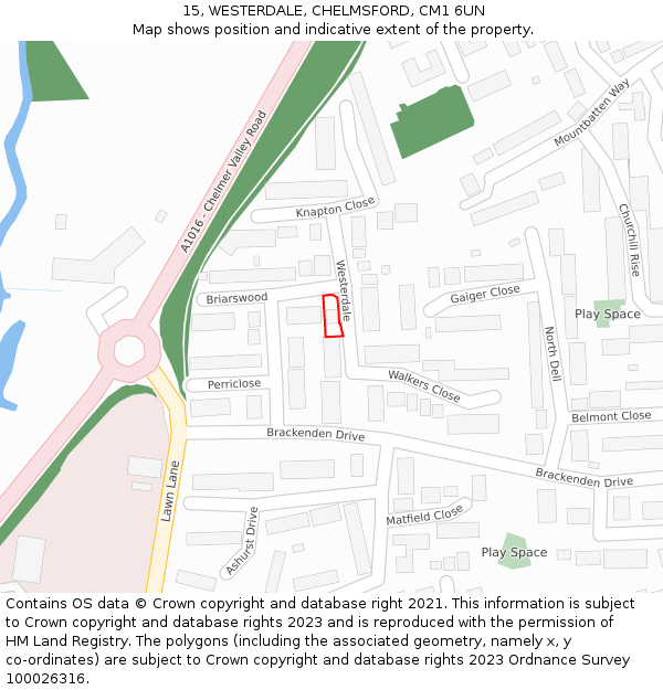 15, WESTERDALE, CHELMSFORD, CM1 6UN: Location map and indicative extent of plot