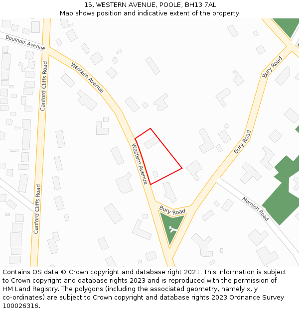 15, WESTERN AVENUE, POOLE, BH13 7AL: Location map and indicative extent of plot