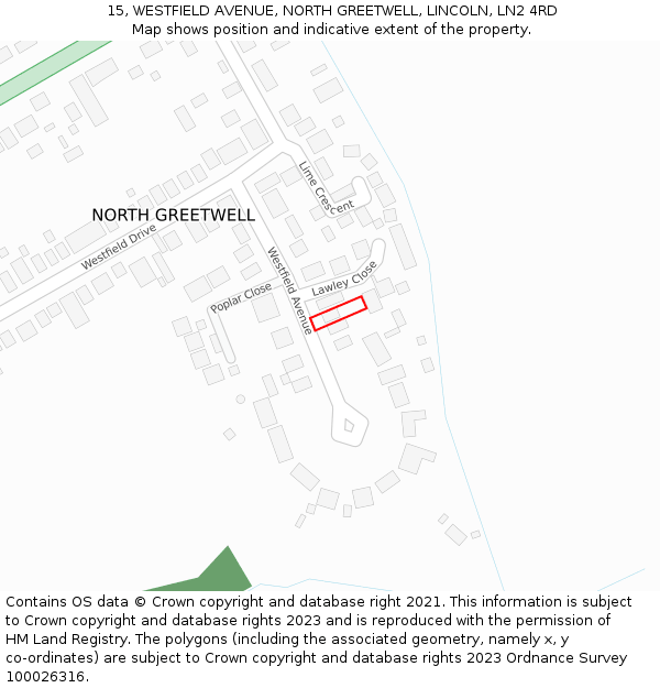 15, WESTFIELD AVENUE, NORTH GREETWELL, LINCOLN, LN2 4RD: Location map and indicative extent of plot