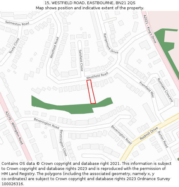 15, WESTFIELD ROAD, EASTBOURNE, BN21 2QS: Location map and indicative extent of plot