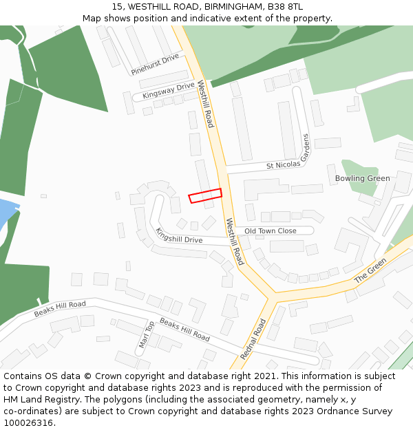 15, WESTHILL ROAD, BIRMINGHAM, B38 8TL: Location map and indicative extent of plot