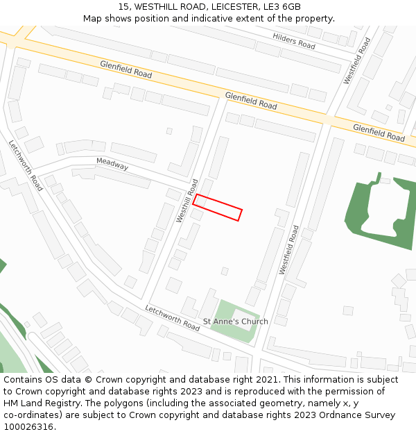 15, WESTHILL ROAD, LEICESTER, LE3 6GB: Location map and indicative extent of plot