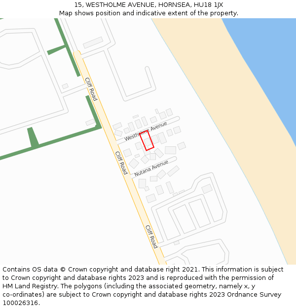 15, WESTHOLME AVENUE, HORNSEA, HU18 1JX: Location map and indicative extent of plot