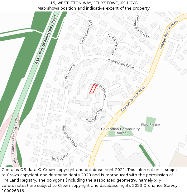 15, WESTLETON WAY, FELIXSTOWE, IP11 2YG: Location map and indicative extent of plot