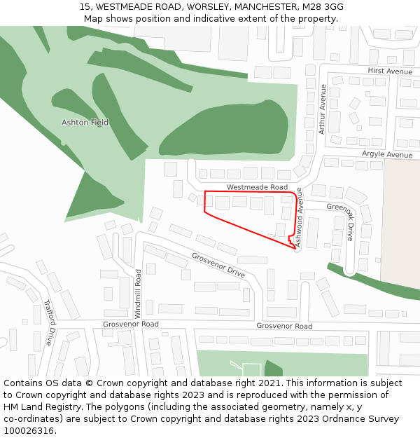 15, WESTMEADE ROAD, WORSLEY, MANCHESTER, M28 3GG: Location map and indicative extent of plot