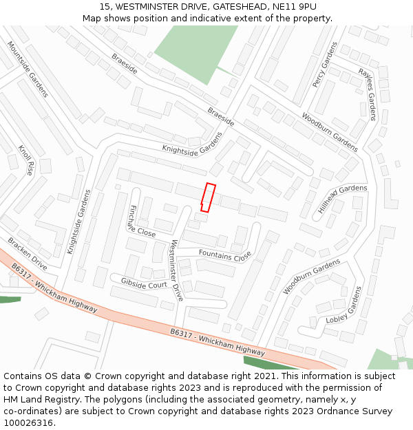 15, WESTMINSTER DRIVE, GATESHEAD, NE11 9PU: Location map and indicative extent of plot