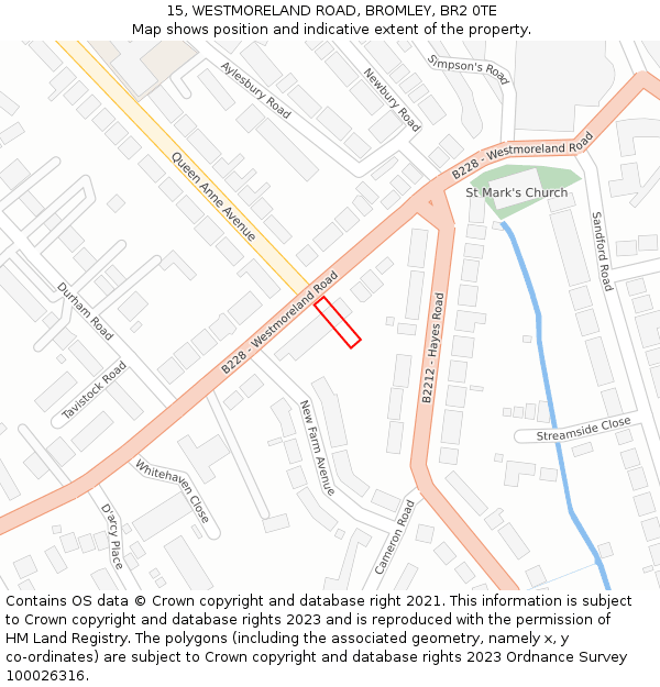 15, WESTMORELAND ROAD, BROMLEY, BR2 0TE: Location map and indicative extent of plot