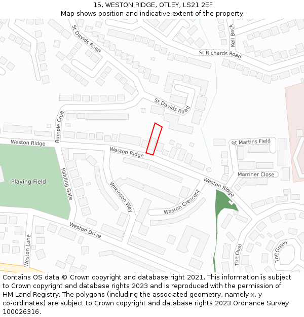 15, WESTON RIDGE, OTLEY, LS21 2EF: Location map and indicative extent of plot