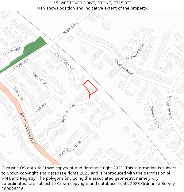 15, WESTOVER DRIVE, STONE, ST15 8TT: Location map and indicative extent of plot