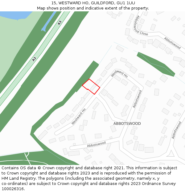 15, WESTWARD HO, GUILDFORD, GU1 1UU: Location map and indicative extent of plot