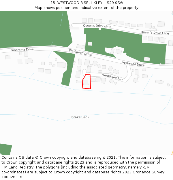 15, WESTWOOD RISE, ILKLEY, LS29 9SW: Location map and indicative extent of plot