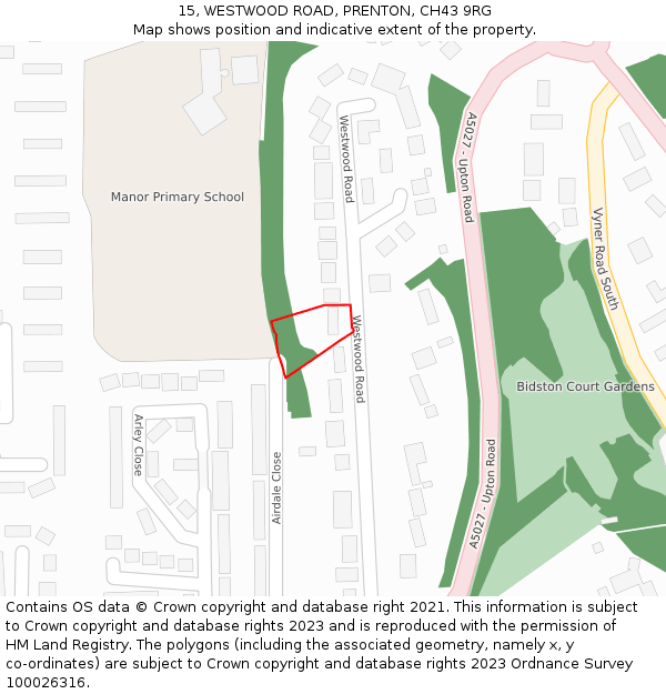 15, WESTWOOD ROAD, PRENTON, CH43 9RG: Location map and indicative extent of plot