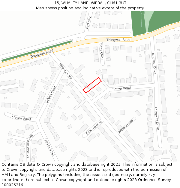 15, WHALEY LANE, WIRRAL, CH61 3UT: Location map and indicative extent of plot