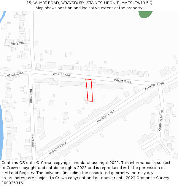 15, WHARF ROAD, WRAYSBURY, STAINES-UPON-THAMES, TW19 5JQ: Location map and indicative extent of plot